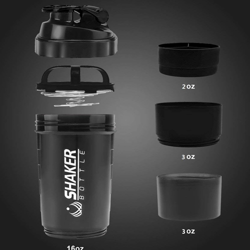 Protein Shaker Bottle With 3-Layer Twist And Lock Storage, Leak Proof Fitness Sports Nutrition Supplements Non-Slip Mix Shake Bottle